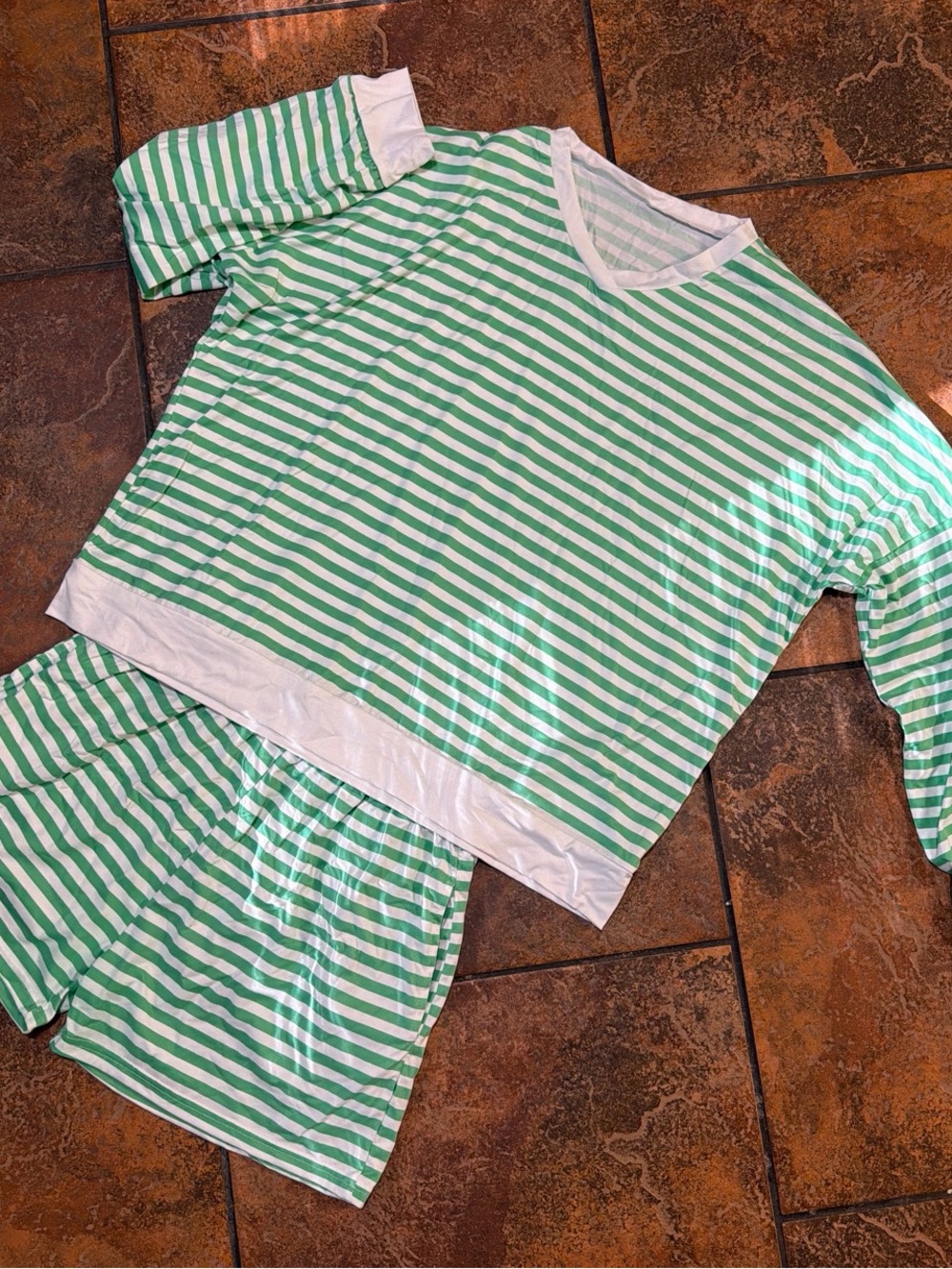 Womens Green & White Striped Set